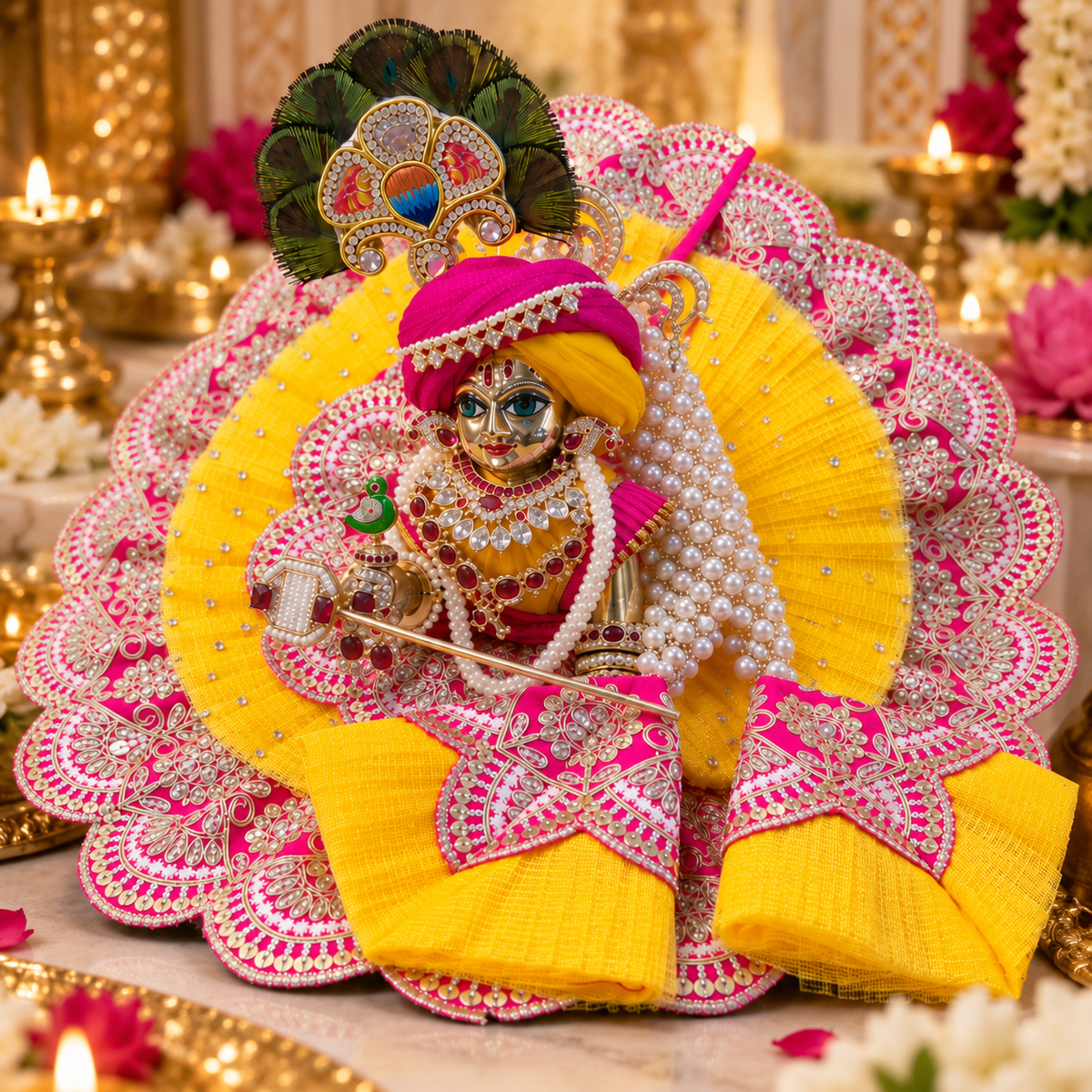Laddu Gopal Ji Poshak – Premium Yellow & Pink Designer Dress | Bal Gopal Kanha Ji Dress