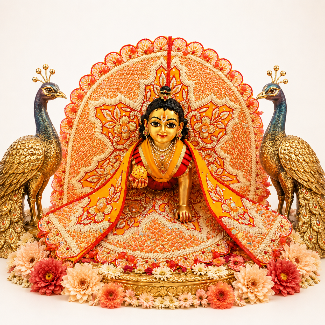 Premium Handmade Orange Laddu Gopal Poshak with Heavy Embroidery and Traditional Designer Dress by Bansuri