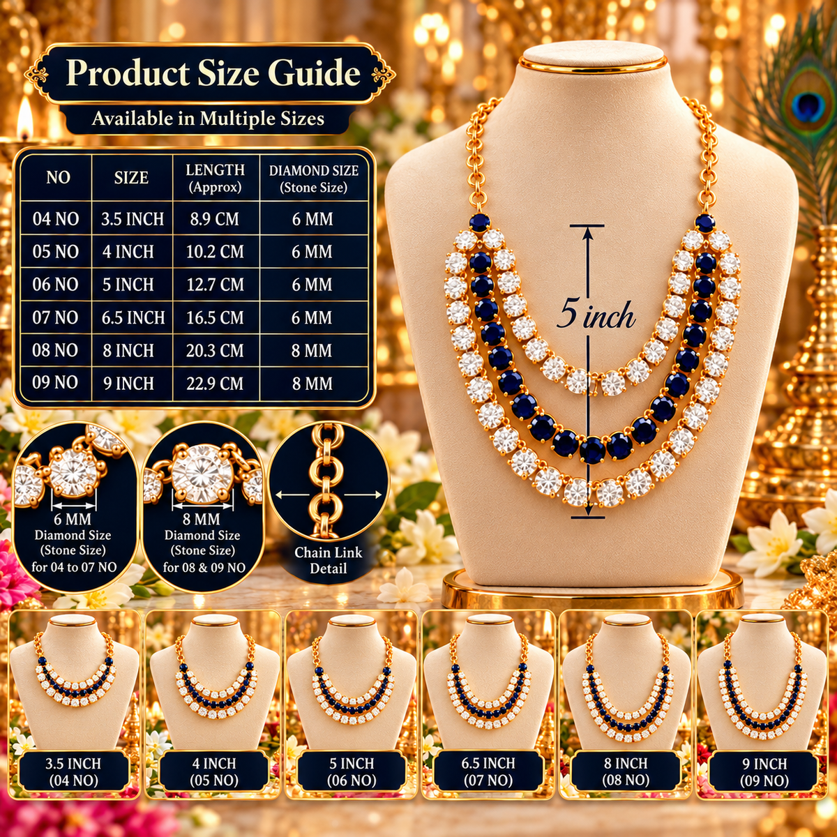 Bansuri Premium Blue & White Stone Deity Necklace for God Idol | Luxury 3-Layer Mala for Laddu Gopal, Krishna Ji, Radha Rani & All Deities (N173)